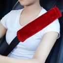 2 Packs Car Seatbelt Covers Shoulder Pad for More Comfortable Driving, Universal Seat Belt Cover for Handbag Camera Backpack Straps, Soft Faux Sheepskin Wool Seat Belt Cushion (Red)