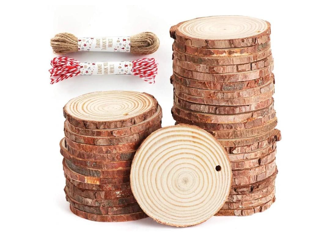 79Pcs 1.2"-3.1" Wood Slices for Crafts, Predrilled with Hole Wood Ornaments for Crafts, Wood Slice Ornaments for DIY Crafts, Arts, Coaster, Christmas Deco, Rustic Wedding Decoration