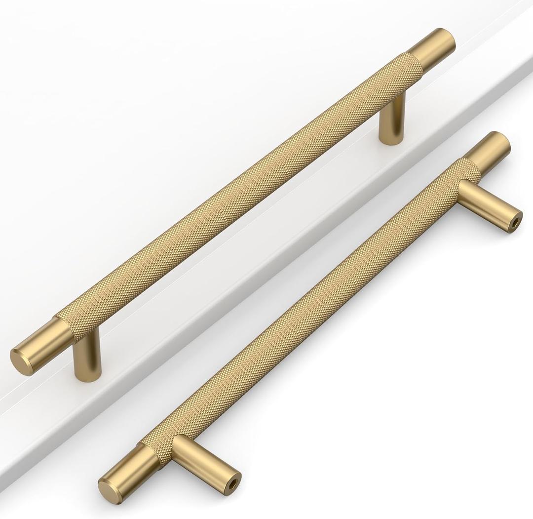 10 Pack 6.3"(160mm) Champagne Bronze Cabinet Pulls Knurled Kitchen Cabinet Handles Champagne Drawer Pulls Cupboard Hardware for Cabinets CK0088 (6.3"/160MM Hole Center, Champagne Bronze)