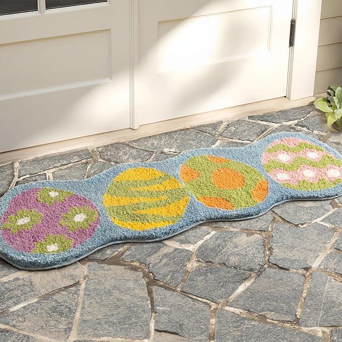 Ashler Easter Bathroom Rugs, Blue Eggs Area Rugs, Easter Spring Decorations Runner Rugs, Living Bedroom, Indoor & Outdoor Easter Rug, Washable Bath Mats, Easter Decor for Home