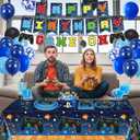 229 Pcs Video Game Decorations Game Birthday Party Supplies Video Game Decorations Tableware Set Include Plates Banner and Tablecloth for Game on Birthday Decorations Kids Serves 20 Guests