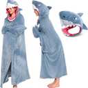 Shark Wearable Blanket Hoodie for Women and Kids, With Premium Soft Cozy Flannel, Detachable Head, Funny & Versatile Throw Wrap With Easy Movement, Shark Gifts for Adults,Oversized