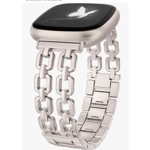 Wearlizer Metal Band Compatible with Fitbit Versa 4 Bands for Woman/Versa 3/Sense 2/Sense Bands Women, Dressy Chain Strap Designer Stainless Steel Bracelet Wristband