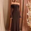KUTUMAI Elegant Off Shoulder Long Sleeve Maxi Dress Bodycon Tie Formal Wedding Guest Dresses for Women 2025 Fall (XS)