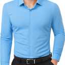 Lion Nardo Slim Fit Dress Shirts for Men Stretch Muscle Fit Long Sleeve Dress Shirts Wrinkle Free Formal Button Down Shirts (Blue)