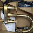 4 inch Brushed Gold Bathroom Sink Faucet with Pop-up Drain and 2 Supply Hoses, Stainless Steel Lead-Free 2-Handle Centerset Faucet for Bathroom Sink Vanity RV