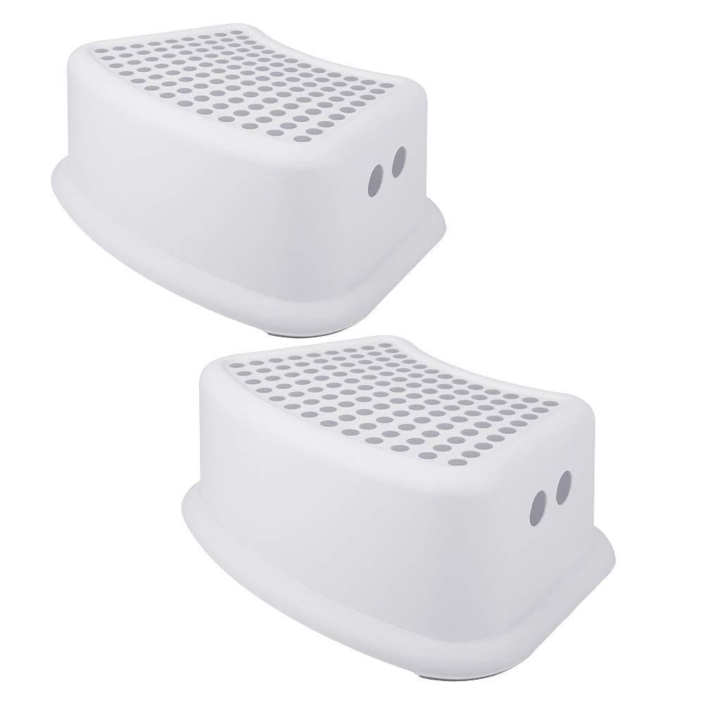 Step Stool for Kids (2 Pack), Toddlers Stool for Potty Training, Bathroom, Kitchen, Bedroom, Toy Room and Living Room. Toilet Stools with Soft Anti-Slip Grips for Safety, Stackable (Grey) (Gray)