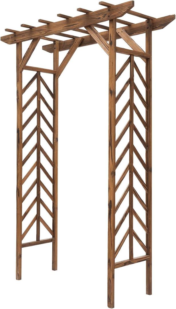 Outsunny 79in Wooden Garden Arbor Arch Trellis with Classic Countryside Style, Pergola Style Roof for Climbing Vines for Ceremony Party Weddings