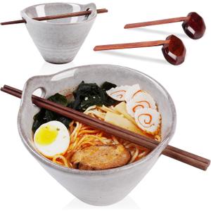 NUTRIUPS Ceramic Ramen Bowl Set, Japanese Noodle Ramen Bowls, 25oz Grey Noodle Bowl Set of 2