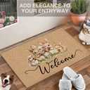 Easter Bunny Welcome Door Mat, Cute Welcome Peeps Easter Rabbit Strawberry Decorative Artificial Coco Coir Doormat for Indoor Porch Front Door Entrance Outside, 17x30 in,