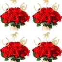 Knitgrip 48 Pcs Ky Derby Horse Party Centerpieces 24 Red Artificial Roses Flowers Bouquet 24 Pcs Derby Horseshoe Sticks Toppers for Tables Horse Day Party Decoration