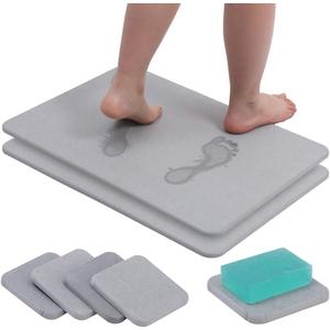 Stone Bath Mat Diatomaceous Earth Bath Mat Diatomite Large Fast Water Drying Diatom Mud Foot Pad Bathroom Floor Mats Diomaschos Diomataceous Diacotomous Earth (Grey)