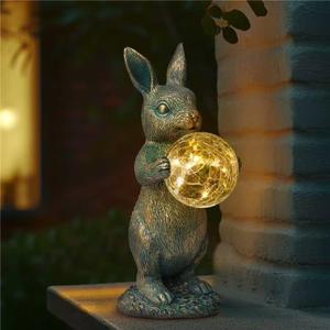 MININOVA Garden Outdoor Statues Rabbit with Solar Light Bunny Figurines Decorations with Wider Base & Reinforced Weight for Patio Yard Lawn Ornaments Gifts for Birthday Easter Housewarming