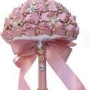 Bridal Wedding Bouquet Round Holding Bouquet Throw Toss Artificial Rose Flower Bunch for Bride Bridesmaid Wedding Quinceanera(Blush Pink, 7.1")