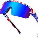 YUNBLL&KO Sports Polarized Sunglasses Men Women UV400 Protection Kids Youth Baseball Sunglasses for Cycling Softball Running (A10 Stars Stripes Frame/Blue Lens)