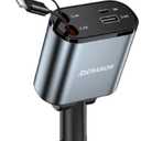 Deranor Retractable Car Charger 4 in 1 Fast Car Phone Charger 69W, USB C Car Truck Accessories Adapter with 2X Retractable Charger Cords and 2X USB Ports for i Phone 17/16/15/14, for Samsung S25/S24