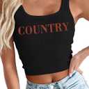 Western Tank Top Country Music Crop Tops Im The Problem Shirt Cowgirl Shirts Country Music Ribbed Knit Crop Top (Black, XXL)