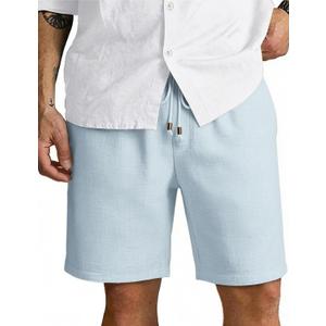 COOFANDY Men Linen Blend Shorts Casual Drawstring Shorts Lightweight Summer Beach Short for Lounge Vacation Travel (Blue, S)