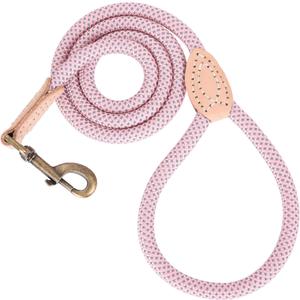 Mile High Life Dog Rope Leash 6 FT with Genuine Leather Tip, Reflective Rope Leash for Medium Large Dogs (Pink, 72 Inch)