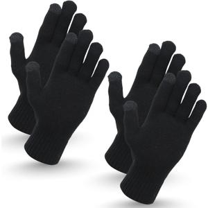 Heat Logic Unisex Thermal Knitted Winter Gloves, Touchscreen Compatible Cold Weather Warm Gloves for Men & Women, Pack of 2 (Black)