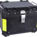 Motorcycle Top Case 45L Trunk Tail Box Bag Aluminum alloy handle with Leather Lining Anti-Theft with Lock & Back Cushion Waterproof Dustproof Easy Installation with Universal Bracket Black