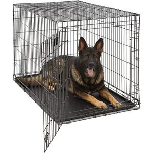 MidWest Homes for Pets XL LifeStages Single Door 48-Inch Folding Dog Crate, Enhanced Security, Includes Leak-Proof Pan, Divider Panel, Handle, Rubber Feet (Black)