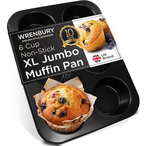 Wrenbury Jumbo Muffin Pan 6 Cup - Nonstick XL Deep Muffin Pan for Baking 4" Cup - Oversized Extra Large Cupcake Mold - Dishwasher Safe - PTFE Free - 446F Oven Safe
