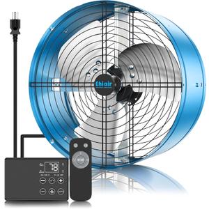 15" Attic Fan with Thermostat & Remote Control, 1800 CFM Gable Vent Exhaust Fan, Auto On/Off Based on Temperature, 2500 Sq Ft Coverage, 70W, 3 Speeds, 18-Hour Timer, Plug-and-Play