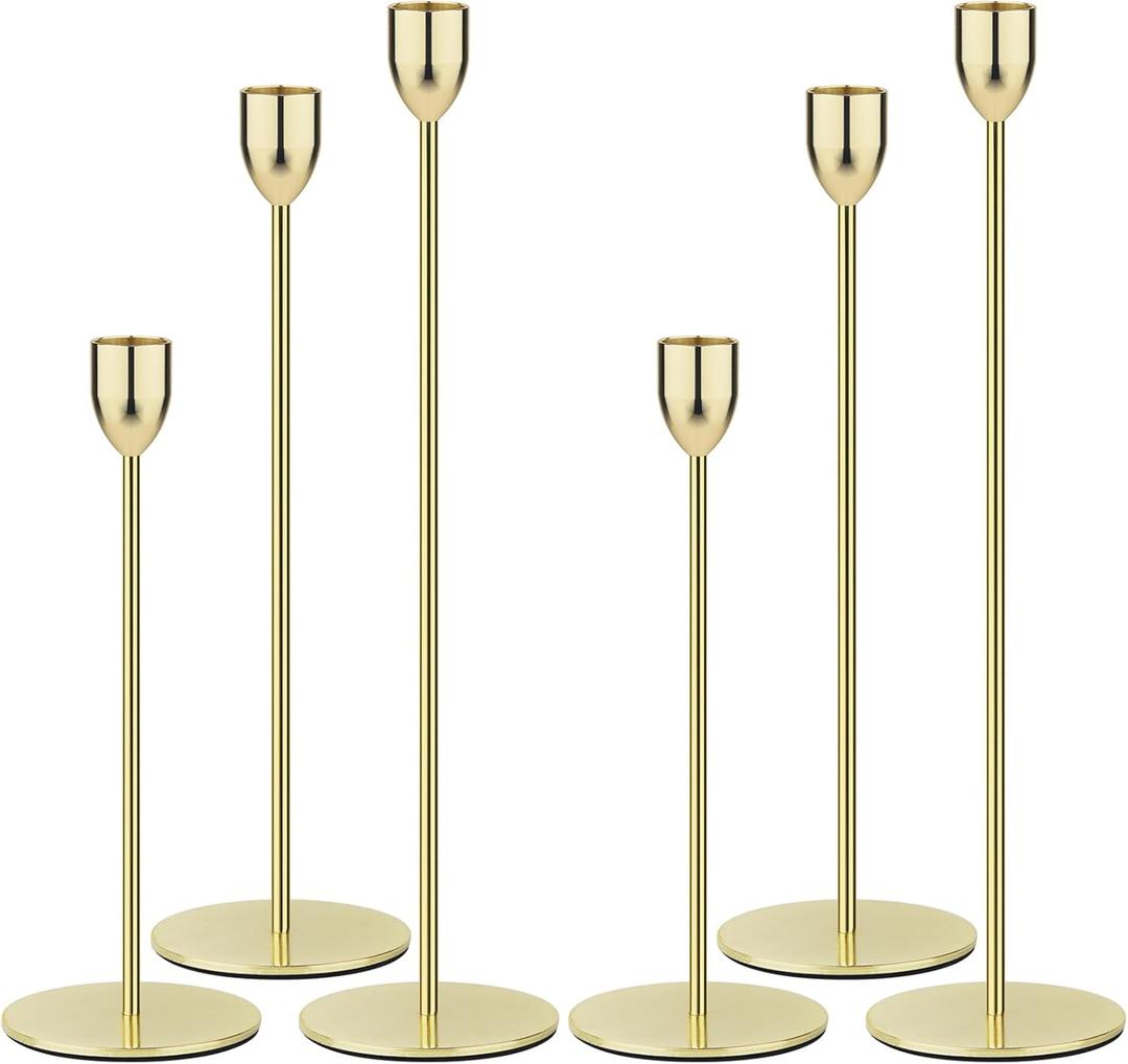 Ohtomber Gold Taper Candle Holder - 6PCS Candlestick Holders, Candlesticks Centerpiece Wedding Table Decor, Fit Pillar 3/4" Thick Tapered & Led Candles