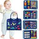 hahaland Busy Board for Toddlers - Montessori Toys Preschool Learning Activities with Life Skills, Alphabet, Number, Shape, Color, Animal, Weather - Toddler Boy Learning Educational Toys, Travel Toys,B - Dinosaur - 8 Pages