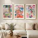 Large Framed Matisse Colorful Canvas Wall Art for Living Room, 3 Piece, 24"W x 36" H x 3Pcs