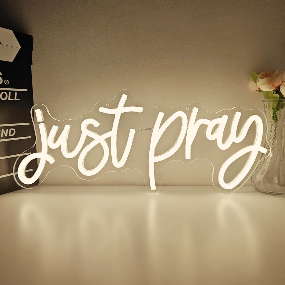 Just Pray Neon Sign Prayer Neon Light for Wall Decor Dimmable Led Prayer Room Christian Decor Just Pray Light Up Sign for Home