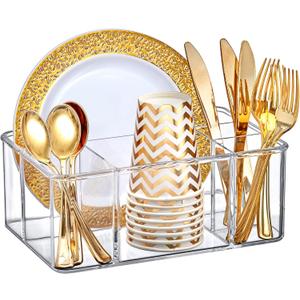 Amazing Abby - Felicia - Plastic Flatware Organizer, 5-Compartment Utensil Holder, Paper Plate Holder, Cutlery and Silverware Storage for Countertop, Perfect Storage Solution for Home and Restaurant