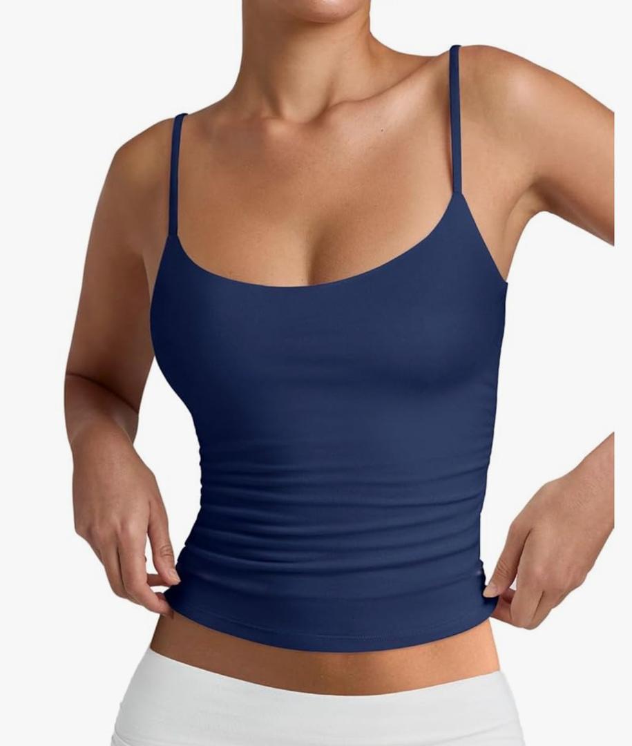 PINKMSTYLE Women's Basic Double Lined Scoop Neck Tank Tops Adjustable Cami Tank Summer Sleeveless Tops Small