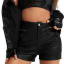 SOFIA'S CHOICE Women Faux Leather Shorts Sexy High Waisted Summer Pleather Shorts Black Medium (Black, S)