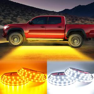 LED Running Board Lights for Trucks, 2PCS 70 Inch Waterproof Light Bar with 144 LEDs, White Courtesy Light & Sequential Amber Turn Signal, Side Marker Light for Pickup SUV Car - IP67 Waterproof