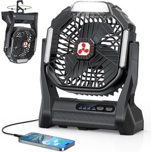 Portable Rechargeable Fan, 20000mAh Cordless Battery Powered Camping Tent Fans with LED Lantern, Small USB C Operated Outdoor Ventilador for Travel Camp Fishing Picnic Beach Office Home Essentials