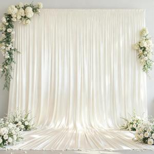 Ivory Satin Backdrop Curtains for Parties, 2 Panels 5FTx12FT Wrinkle Free Glitter Background Photo Backdrop Drapes for Wedding Birthday Photography Back Drop Cloth Holiday Festival Decor