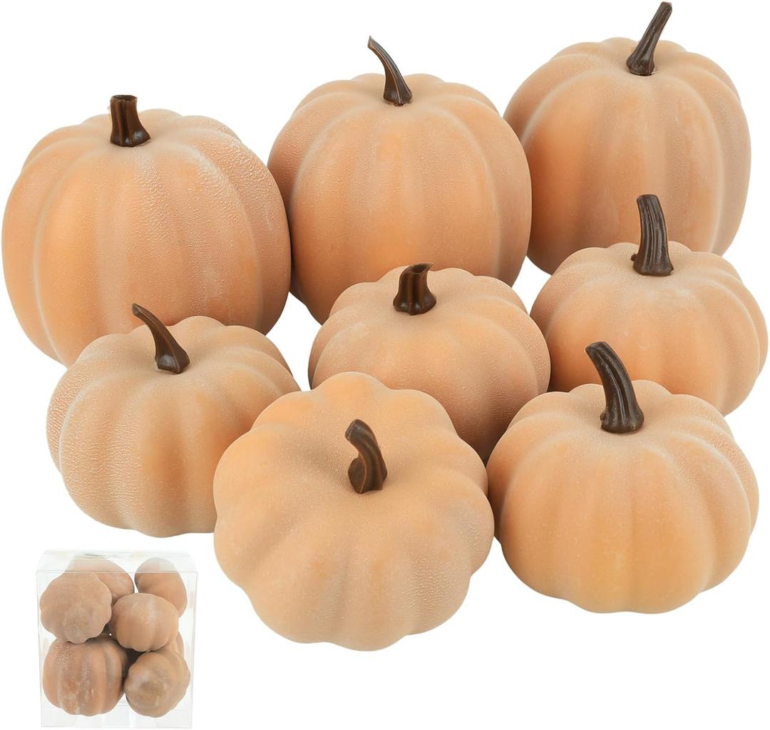 Fake Pumpkins, 8 Pcs Orange Artificial Pumpkins, Plastic Pumpkins for Thanksgiving Party Table Centerpiece Autumn Home Decoration-C