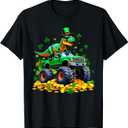 Kids St Patricks Day 2026 - Dinosaur Riding Monster Truck T-Shirt, Size 2T