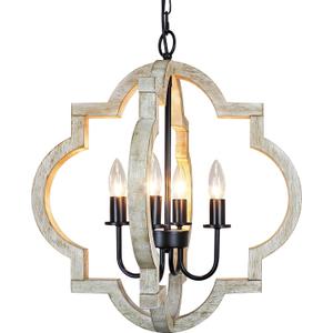 19.49'' Farmhouse Orb Chandelier, 4-Light Rustic Dining Room Light Fixture, Farmhouse Light Fixtures Adjustable Height, Hanging Pendant Lighting for Dining Room Kitchen Island Entryway Foyer (Distressed white)