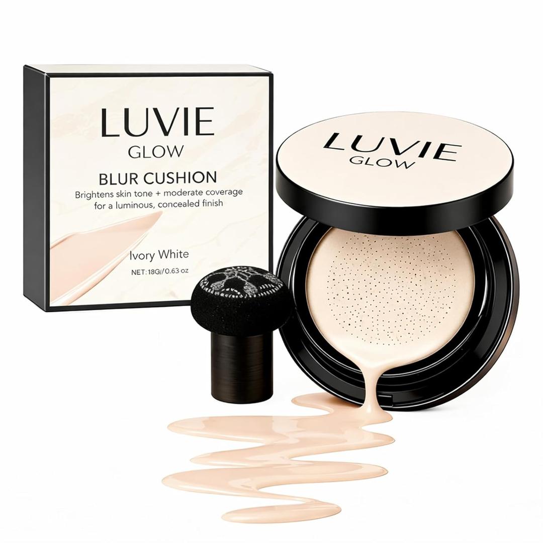 2026 Luvie Glow Foundation Cushion, Mushroom Head Air Cushion CC Cream, Moisturizing Concealer BB Cream Face Makeup Foundation Brighten Long-Lasting, Waterproof, Even Skin Tone (Ivory)