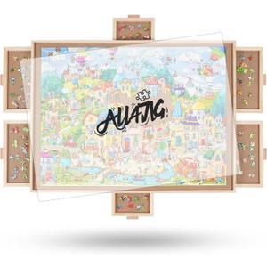 ALL4JIG 1500 Pieces Rotating Puzzle Board with 6 Drawers and Cover,24.92"x33.58"Portable Wooden Jigsaw Puzzle Table for Adults,Lazy Susan Spinning Puzzle Boards Birthday Gift for mom