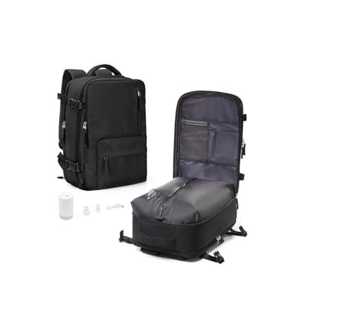 WONHOX Vacuum Seal Backpack for Travel with Air Pump Compression Vacpack Carry on Flight Approved Daypack Laptop Space Saver Bags Storage with Vacuum System 18x14x8 inches Travel Bag Women Men Black