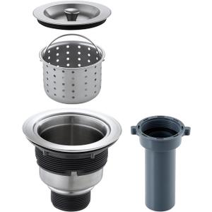 ROVOGO 3-1/2 inch Kitchen Sink Drain Assembly with Removable Deep Strainer Basket, Sealing Stopper Plug and Tailpiece, 304 Stainless Steel, Brushed