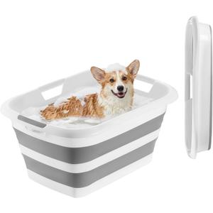 VEVOR Dog Bathtub, Collapsible Dog Bath Tub, Pet Bathing Grooming Wash Shower Station, Portable Space-Saving & Stable Support, for Small Pet Puppy Doggie Cat Outdoor, Gray White