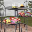 2 x Outdoor Bistro Chair Cushion for Patio Furniture, Water Resistant Round Seat Cushion Set of 2, Tufted Patio Chair Cushions with Ties, 15"x15"x4", Flower Bloom