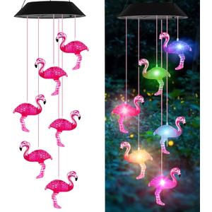 Solar Wind Chimes Flamingo,Birthday Gifts for Mom Grandma Dad, IP65 Waterproof Memorial with 7 Color Changing LED Lights, Outdoor Decor Garden Yard Decorations