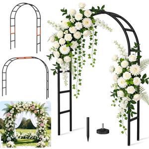 Thickened Rustproof Garden Arch Metal Trellis for Climbing Plants Outdoor, Wedding Arch Garden Arbor Frame Archway 4.9 x8.1 or 7.9 x6.7Ft Flower Arches for Bridal Party Decoration (Black)