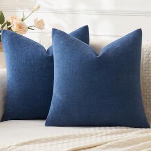 MIULEE Navy Blue Couch Pillow Covers 20x20 Inch, Set of 2 Soft Chenille Decorative Square Throw Pillow Covers Farmhouse for Sofa Living Room Bed